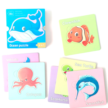 Puzzle educativ 6 în 1 cu animale marine pentru asociere și învățare prin joacă [3]