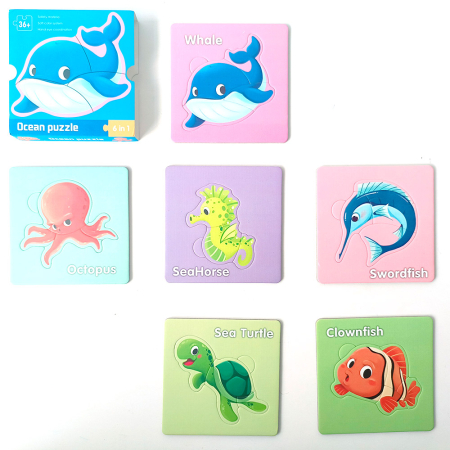 Puzzle educativ 6 în 1 cu animale marine pentru asociere și învățare prin joacă [1]