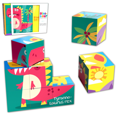 Jucarii pentru Baieti - Puzzle educativ 6-în-1 cu dinozauri – 9 piese multicolore