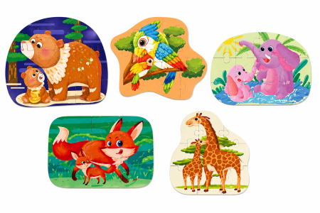 Puzzle educativ cu animale sălbatice – set progresiv cu 5 modele colorate [1]