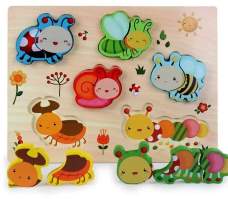 Puzzle educativ din lemn 3D cu insecte pentru copii [1]