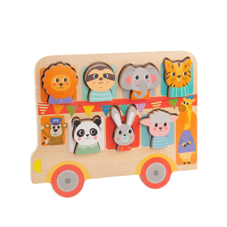 Jucarii Interactive & Sensoriale - Puzzle educativ din lemn cu animale – Joc de potrivire forme