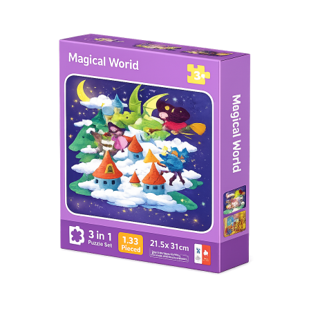 Toate Jucariile pentru Copii - Puzzle educativ lumea magică – set progresiv cu 3 modele