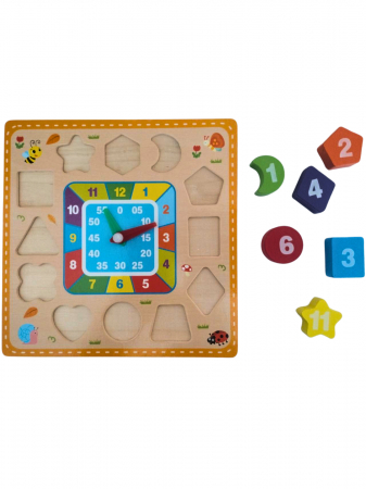 Puzzle incastru ceas din lemn cu forme geometrice [2]