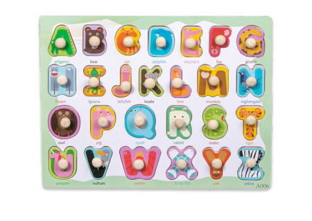 Jucarii Interactive & Sensoriale - Puzzle incastru din lemn cu alfabet cu animale