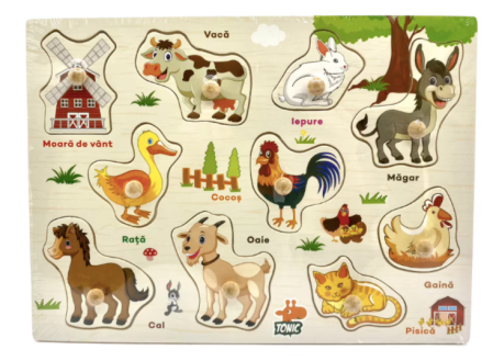 Cadouri dupa Buget - Puzzle incastru din lemn cu animale domestice – denumiri in limba romana