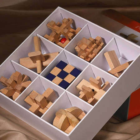 Puzzle IQ din lemn – set 9 jocuri tip Rubik/Kongming [1]