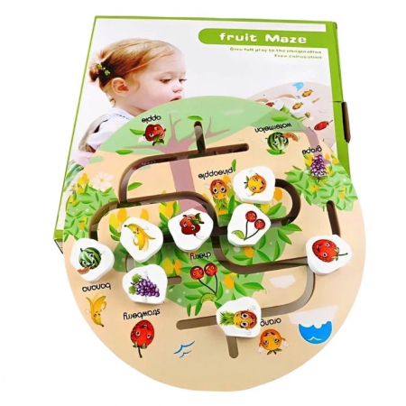 Puzzle labirint 3D din lemn – Fructe educative | ZukiToys.ro [2]