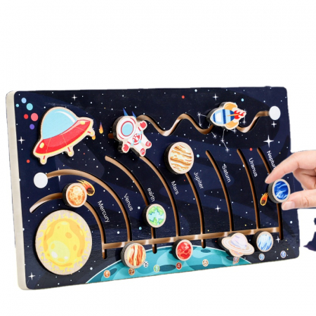 Puzzle lemn - Puzzle labirint din lemn – Sistemul Solar educativ | ZukiToys.ro