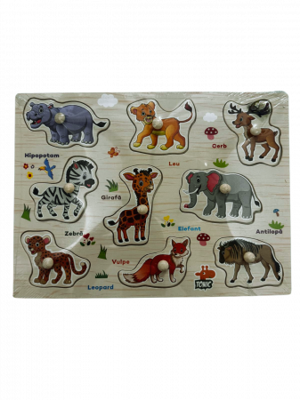 Jucarii educative - Puzzle lemn incastru “Animale”  9 piese cu maner – in limba romana