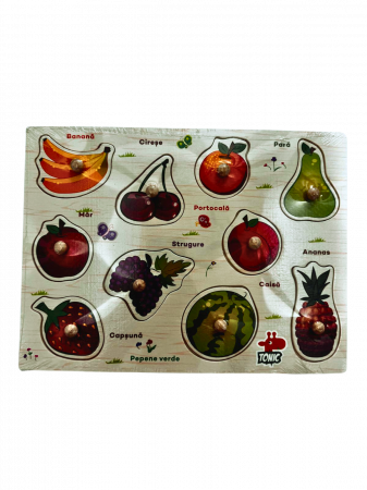 Jucarii educative - Puzzle lemn incastru “Fructe” 10 piese cu maner – in limba romana