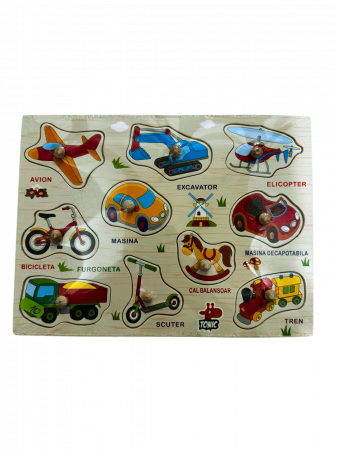 Jucarii educative - Puzzle lemn incastru “Jucarii” 10 piese cu maner – in limba romana