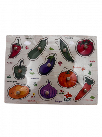 Jucarii educative - Puzzle lemn incastru “Legume” 10 piese cu maner – in limba romana