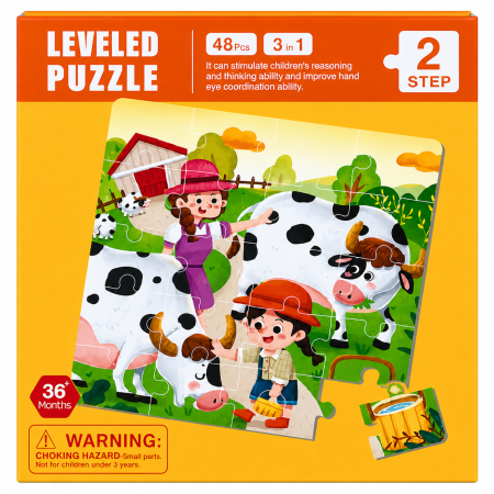 Puzzle - Puzzle magnetic educativ 3 în 1 cu animale de la fermă, 48 piese