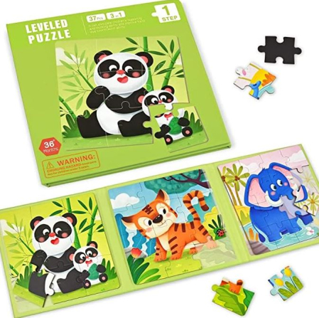 Toate Jucariile pentru Copii - Puzzle magnetic tip carte 3 în 1 – modele animale cu 9, 12, 16 piese