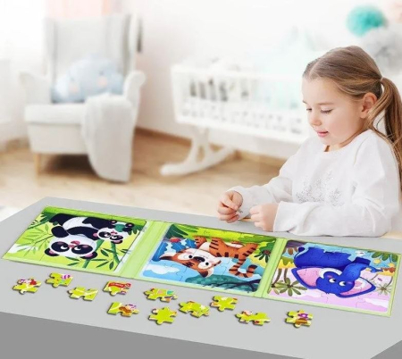 Puzzle magnetic tip carte 3 în 1 – modele animale cu 9, 12, 16 piese [1]