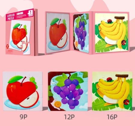 Puzzle magnetic tip carte 3 în 1 – modele fructe cu 9, 12, 16 piese [1]
