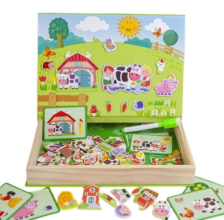 Busy Book & Carti Interactive - Puzzle magnetic tip carte – Animale de la fermă