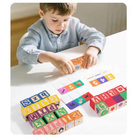 Puzzle Montessori din lemn cu literele alfabetului și potrivire forme [2]