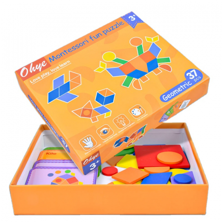 Puzzle lemn - Puzzle Tangram Montessori 68 piese multicolor | ZukiToys.ro