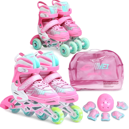 Role si Skateboard - Role 2 in 1 reglabile Banwei Pink cu cască și protecții - ( mărime S )
