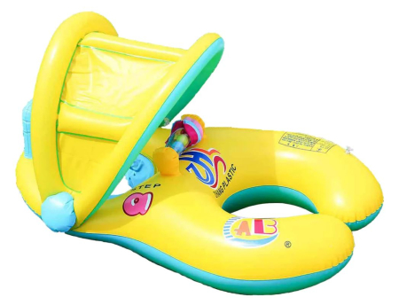 Joaca de Vara & Apa - Saltea gonflabilă „Mamă și Bebeluș” cu parasolar detașabil – colac dublu pentru piscină