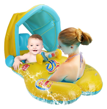 Saltea gonflabilă „Mamă și Bebeluș” cu parasolar detașabil – colac dublu pentru piscină [2]