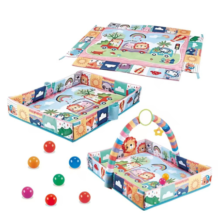 Salteluță de joacă pentru bebeluși cu animăluțe, oglindă și arcade interactive – 3 în 1, Multicolor [1]