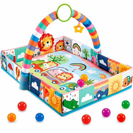Camera Copilului - Salteluță de joacă pentru bebeluși cu animăluțe, oglindă și arcade interactive – 3 în 1, Multicolor