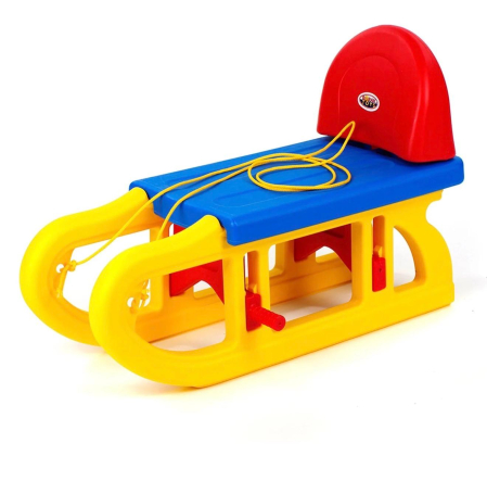 Jucarii Interactive & Sensoriale - Sanie Copii din Plastic cu Spatar si Snur – Albastra cu Galben