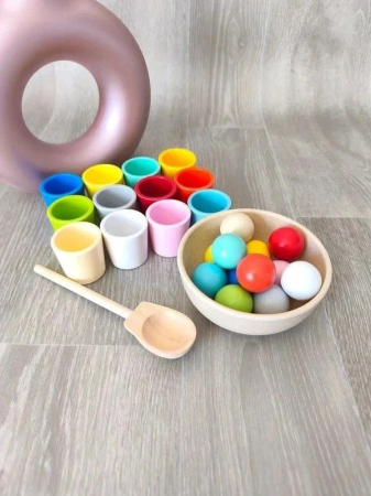 Set 12 mingi din lemn Montessori – joc de sortare și numărare [1]