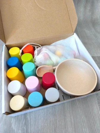 Set 12 mingi din lemn Montessori – joc de sortare și numărare [2]
