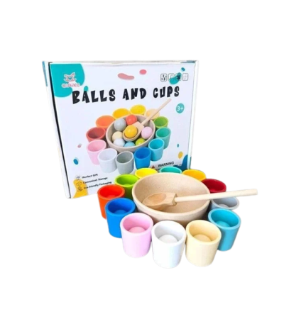 Jucarii Educative & Invatare - Set 12 mingi din lemn Montessori – joc de sortare și numărare