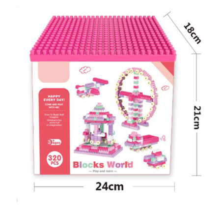 Set 320 de piese de construit pentru copii –  multicolore cu cutie de depozitare 36+ [1]