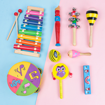Set 9 instrumente muzicale din lemn pentru copii – dezvoltare ritmica si creativa [1]