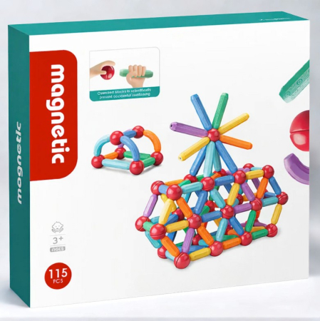 Cadouri dupa Buget - Set bețișoare magnetice pentru construcții creative Magnetic Sticks, 115 piese