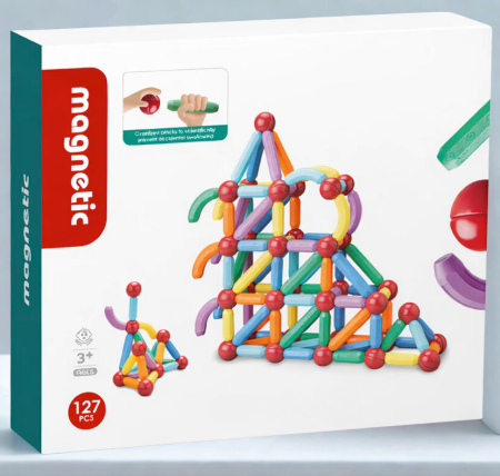 3–4 ani - Set bețișoare magnetice pentru construcții creative Magnetic Sticks, 127 piese