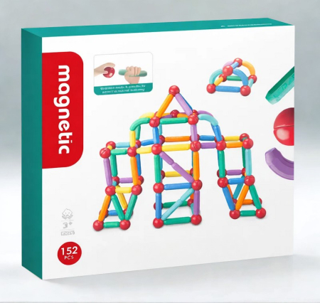 3–4 ani - Set bețișoare magnetice pentru construcții creative Magnetic Sticks, 152 piese