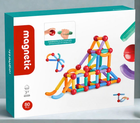 Cadouri dupa Buget - Set bețișoare magnetice pentru construcții creative Magnetic Sticks, 80 piese