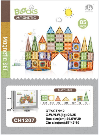 Jucarii pentru Fete - Set Blocuri Magnetice – 85 piese, Joc Constructie STEM (CASTEL)