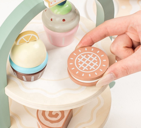 Set ceai din lemn – 23 piese cu deserturi și suport pentru brioșe [2]