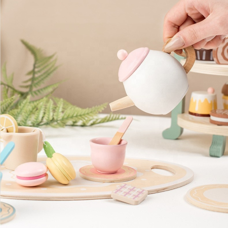 Set ceai din lemn – 23 piese cu deserturi și suport pentru brioșe [3]
