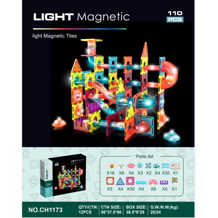 Jucarii Interactive & Sensoriale - Set Construcție Magnetică 3D cu Lumini – 89-166 piese, Joc STEM pentru Copii 3+