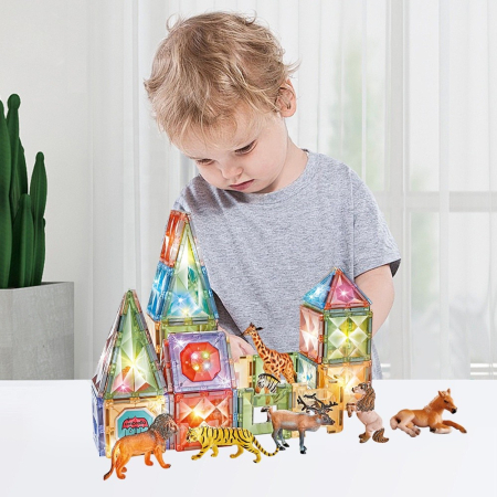 Set Construcție Magnetică 3D cu Lumini – 89-166 piese, Joc STEM pentru Copii 3+ [2]