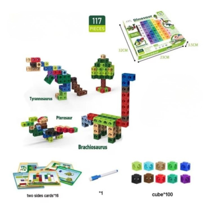 Set construcție Montessori cu cuburi matematice tip dinozaur, 117 piese [2]