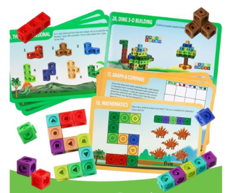 Set construcție Montessori cu cuburi matematice tip dinozaur, 117 piese [3]