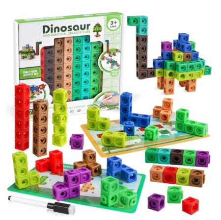 Toate Jucariile pentru Copii - Set construcție Montessori cu cuburi matematice tip dinozaur, 117 piese