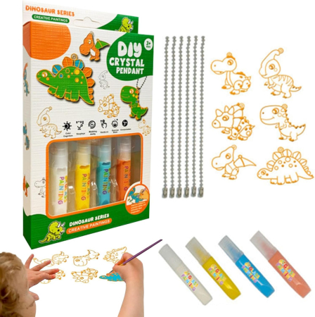 Set creativ Dino Art pentru copii – Pandantive cu cristale și dinozauri de colorat [2]