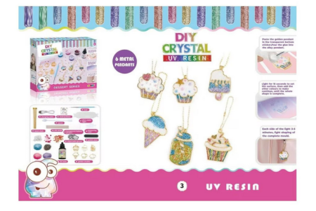 Jucarii Accesibile (sub 59 lei) - Set creativ DIY cu 6 pandantive metalice și rasină UV – tematică desert