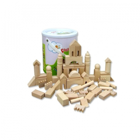 Jucarii de lemn - Set cuburi de stivuit din lemn natur – castel Montessori pentru copii 3 ani+